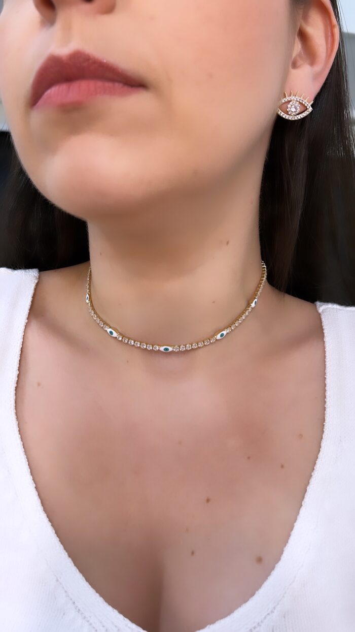 Choker riviera olho grego cristal