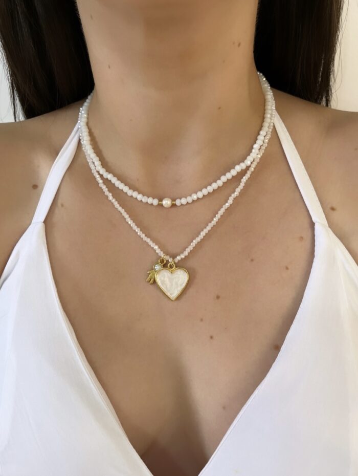 Choker cristal branco com pérola de água doce - Coleção amor de mãe - Image 2