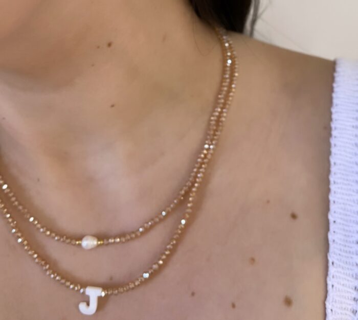 Choker cristais doce de leite com pérola de água doce