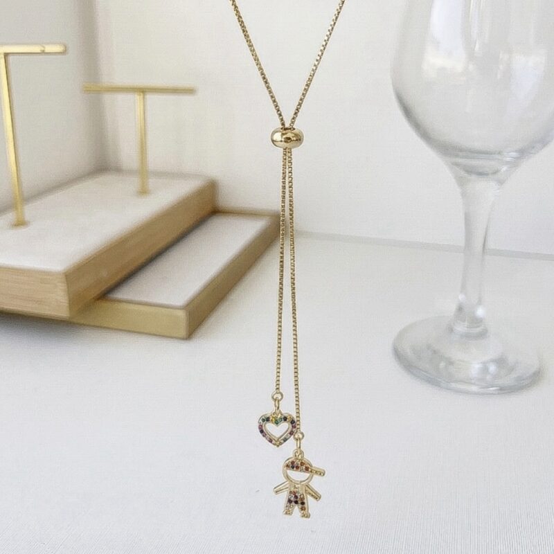 Colar gravatinha menino zircônia colorida