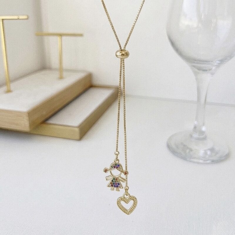 Colar gravatinha menina zircônia colorida