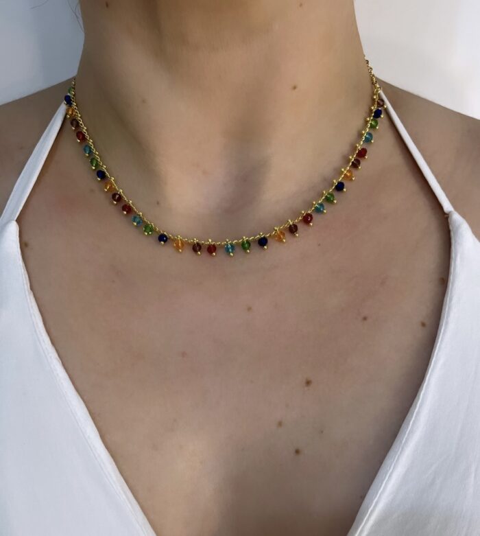 Choker folheado de cristais colorido