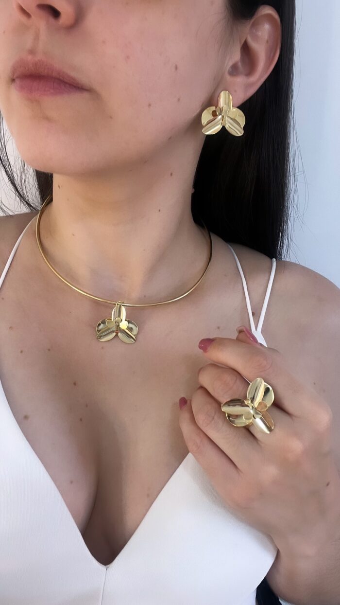 Choker aro orquídea dourada