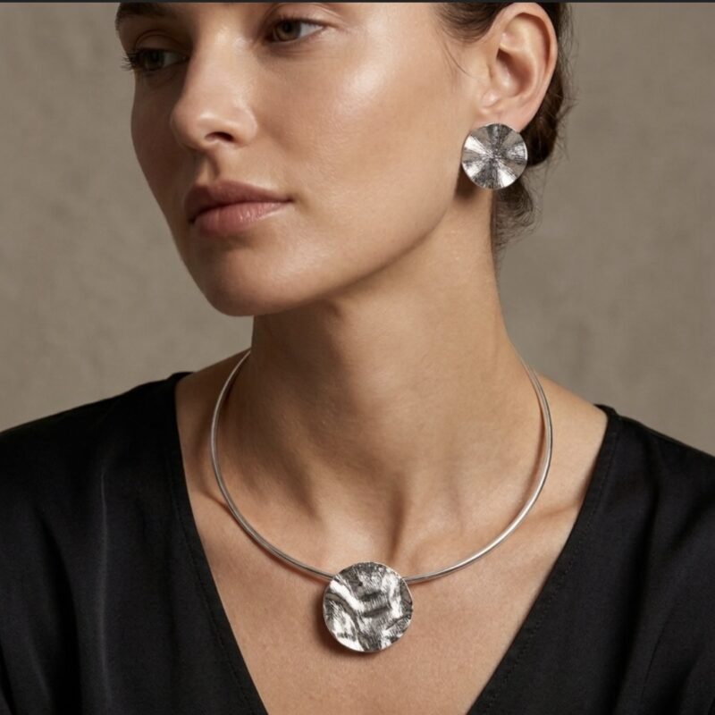 Choker aro prata martelado