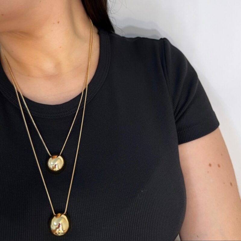 Colar longo duas voltas bola dourado