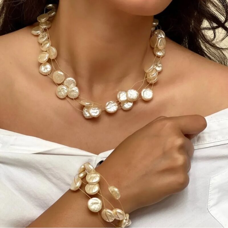 Pulseira pérola redonda disforme