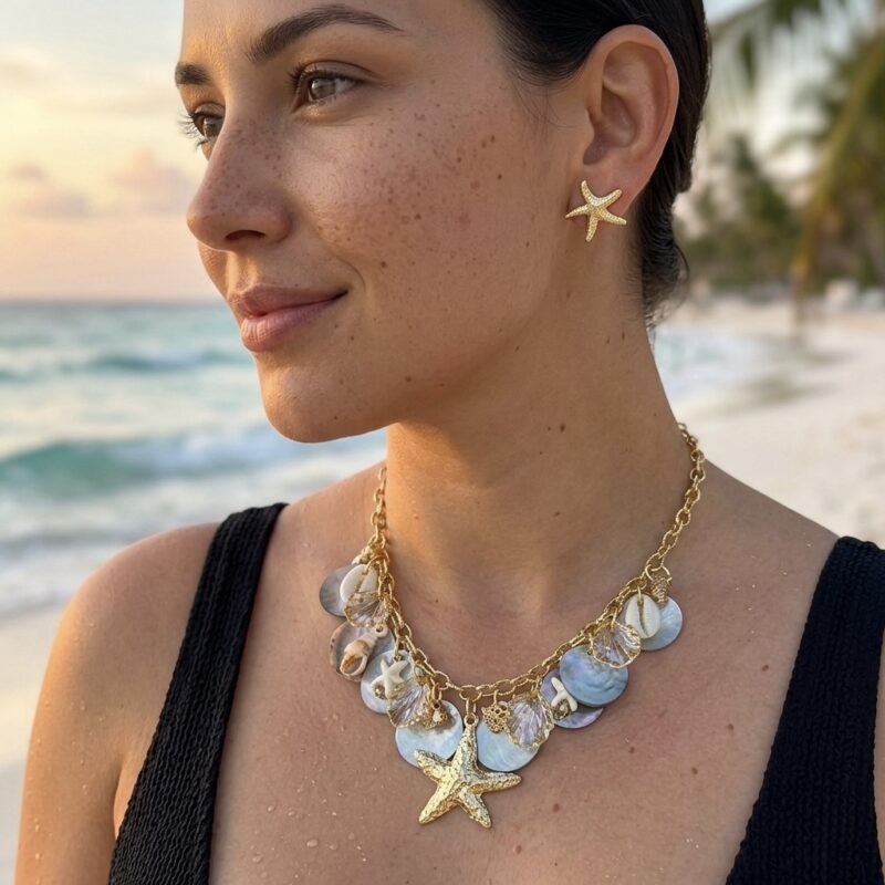 Colar madrepérola estrela dourada