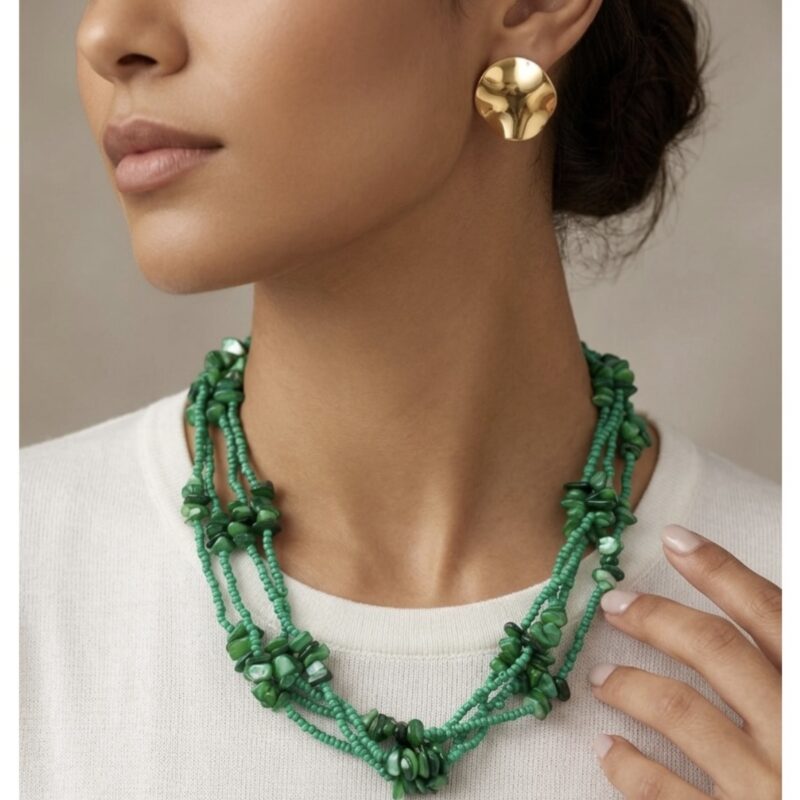 Colar miçanga verde + cascalho