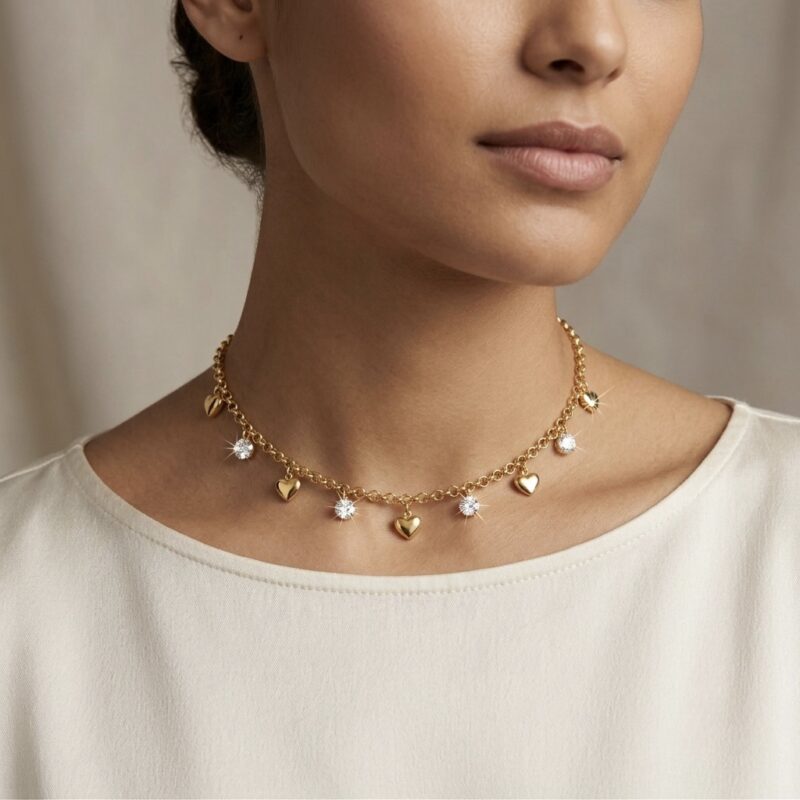 Choker folheada coração com zircônia