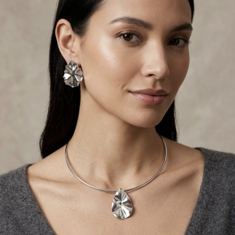 Conjunto gota martelada prata