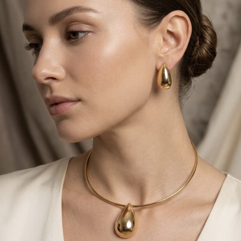 Conjunto gota lisa dourado