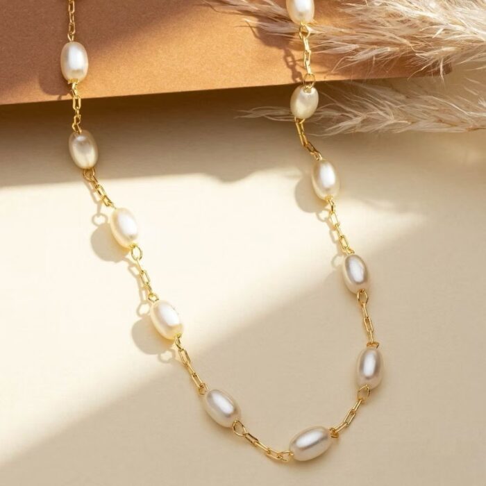 Choker folheada pérola de arroz