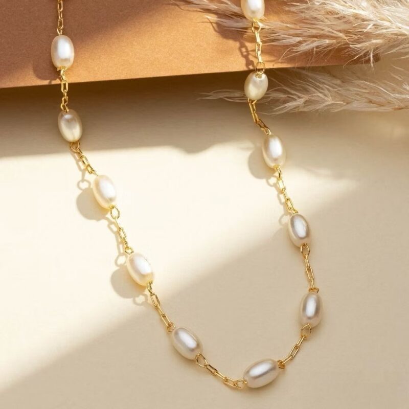 Choker folheada pérola de arroz