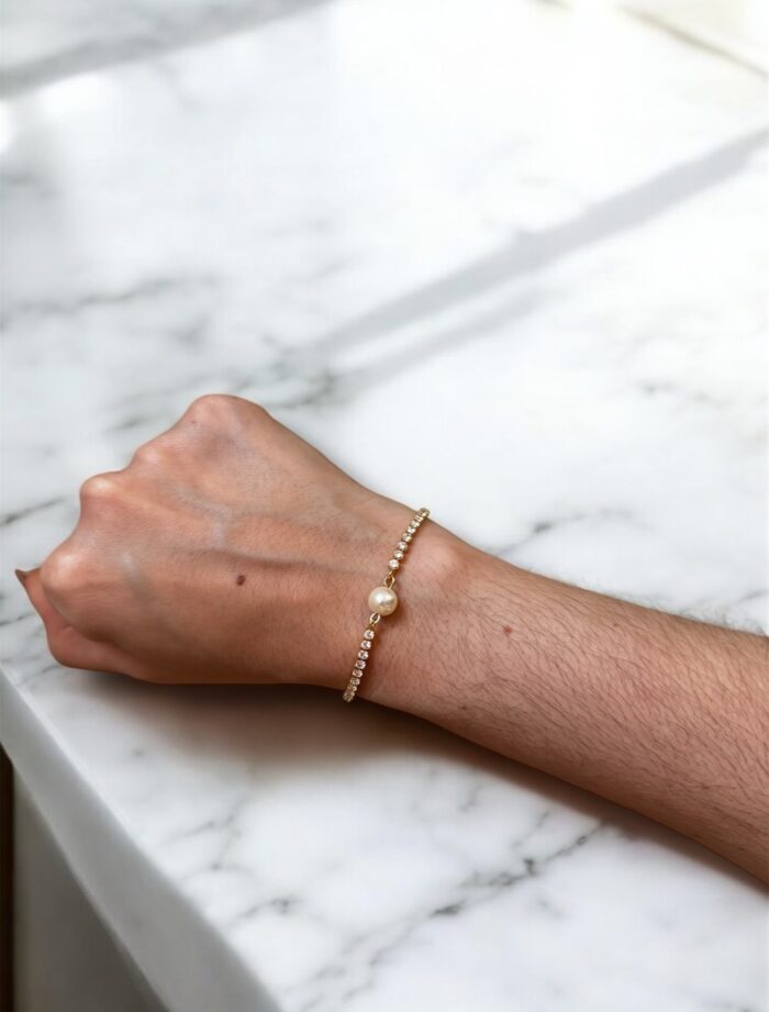 Pulseira regulável pérola com zircônia - Imagem 2