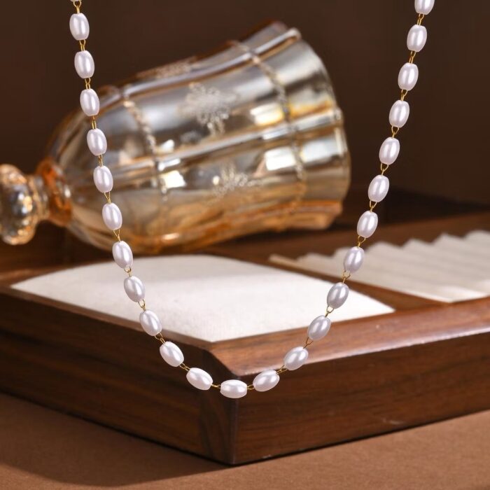 Choker folheada pérola de arroz - Imagem 3
