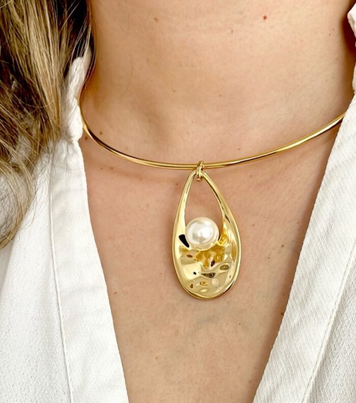 Choker aro pérola gota disforme - Imagem 2