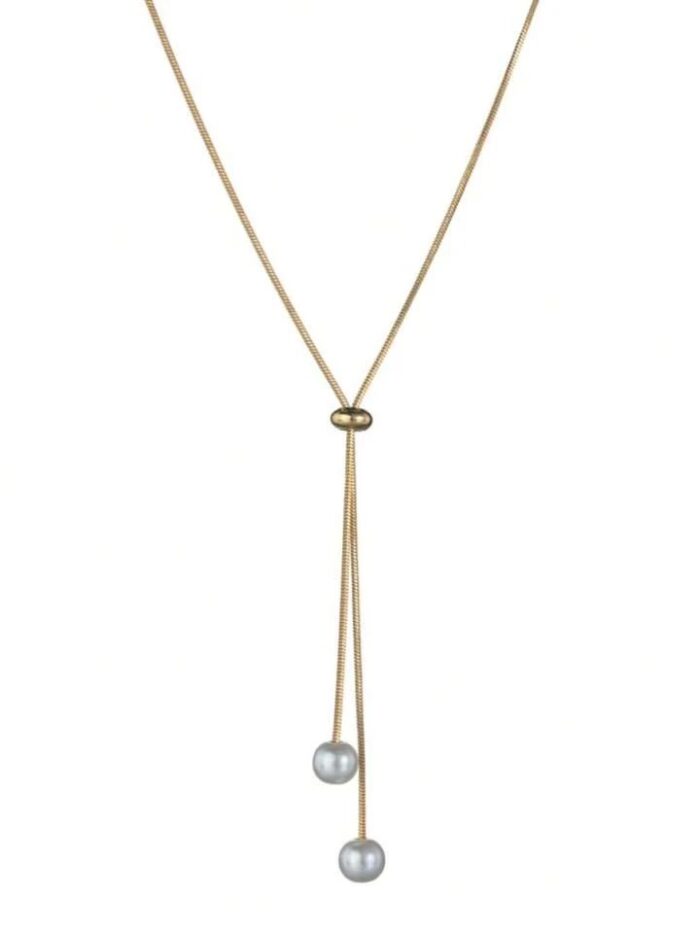 Colar gravatinha pérola no dourado - Imagem 3