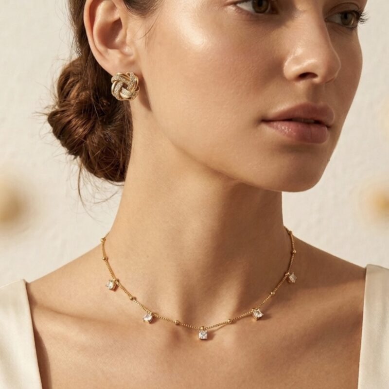 Choker folheada ponto de luz zirconia