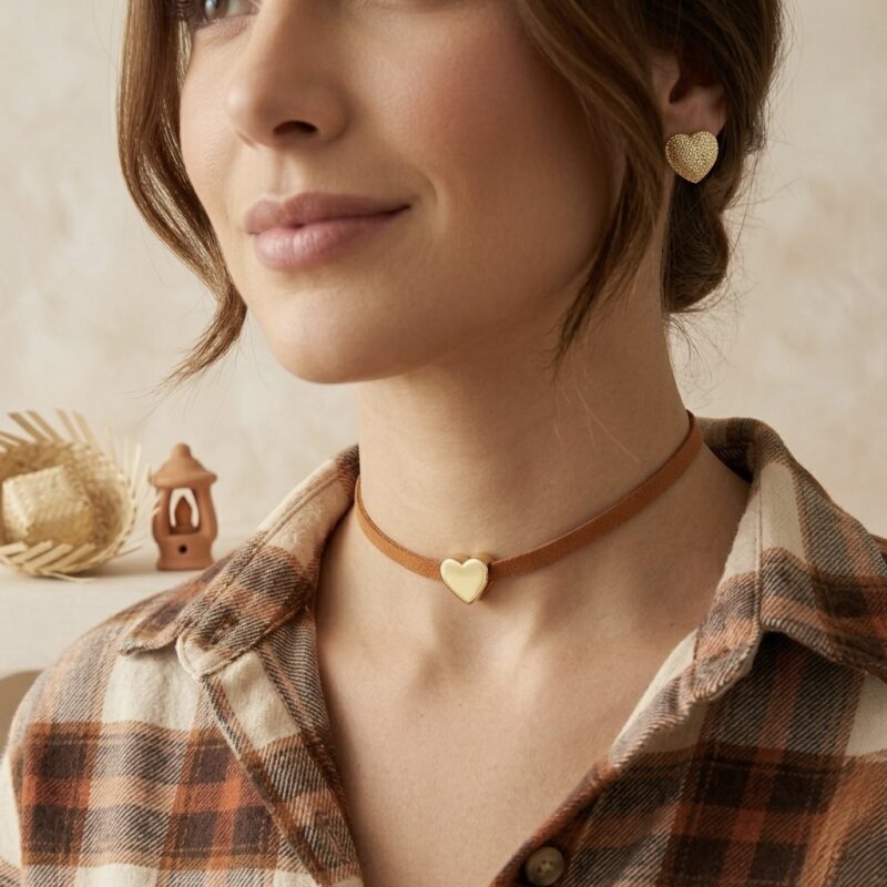 Choker courinho caramelo com coração