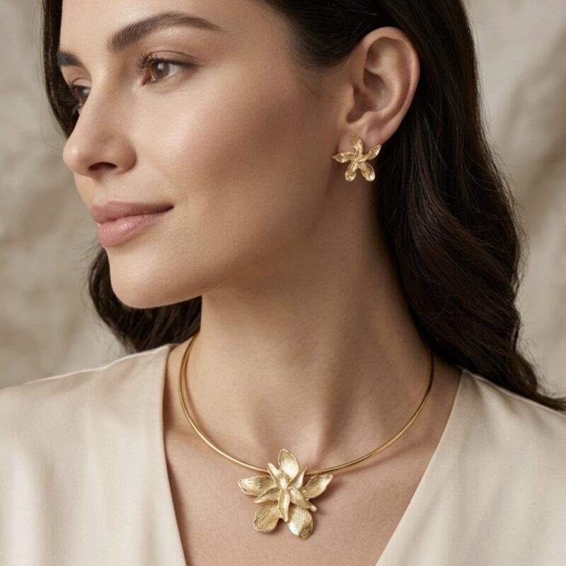 Conjunto flor grega dourada