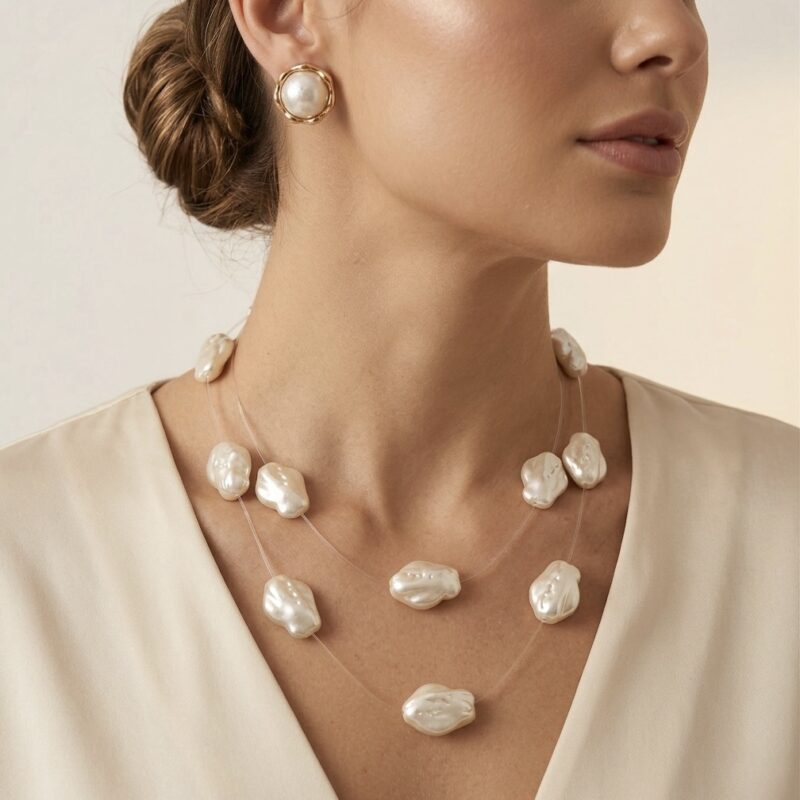Colar inspiração pérola barroca no nylon