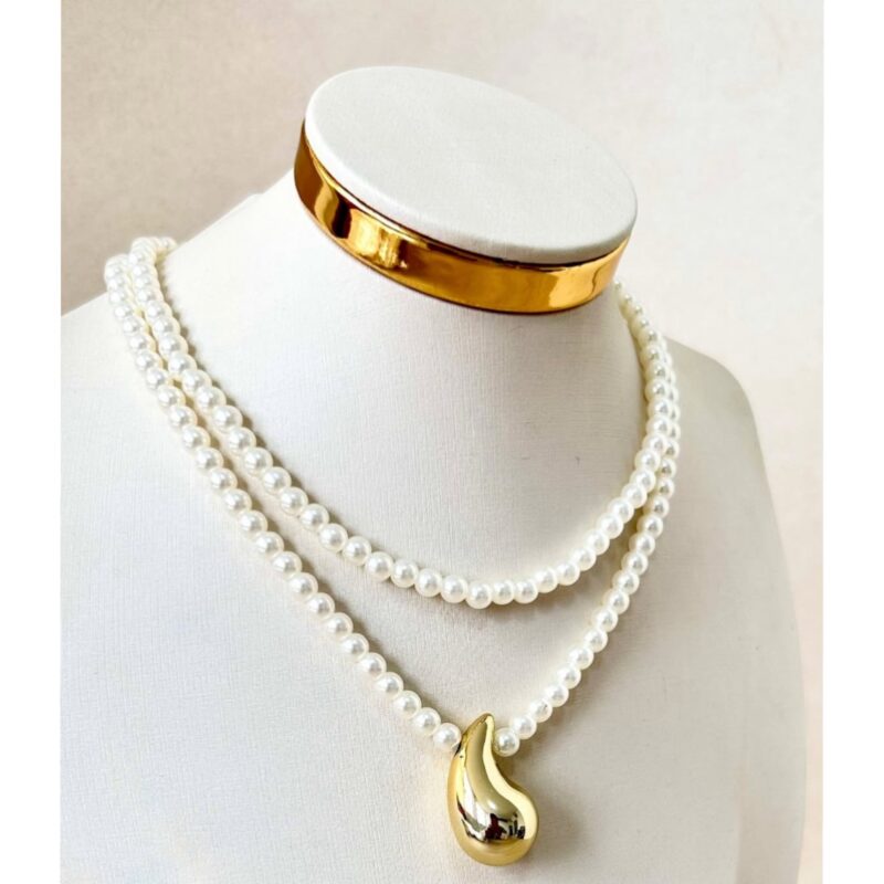 Colar duplo pérola com gota