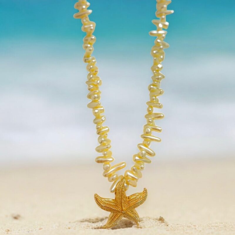 Colar estrela do mar com cascalho pérola
