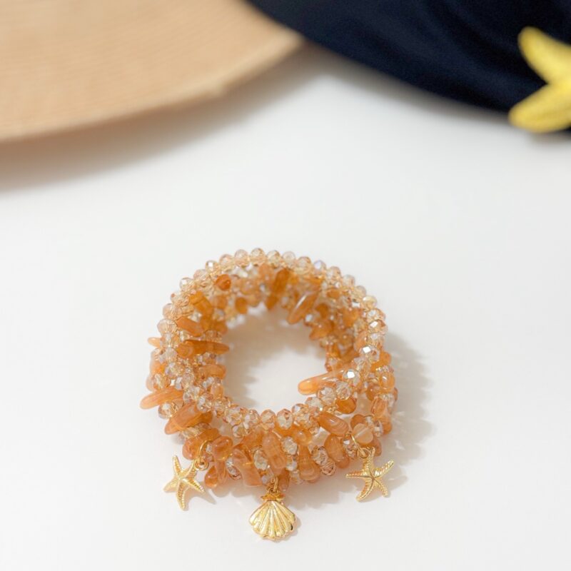 Mix 5 pulseiras cristais com cascalho doce de leite