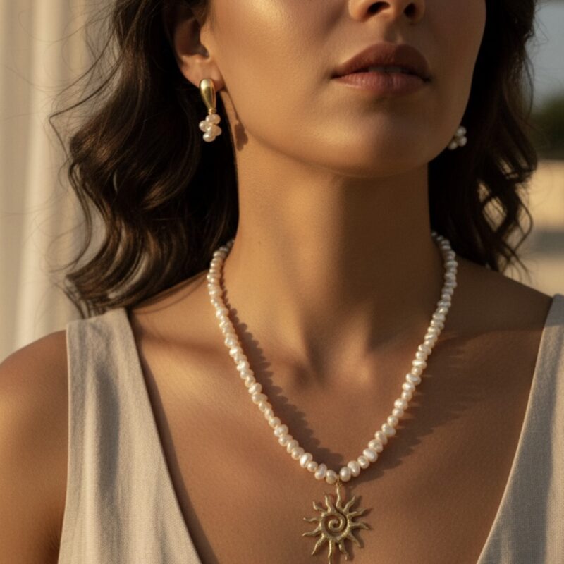 Colar sol aço inox com pérola irregular