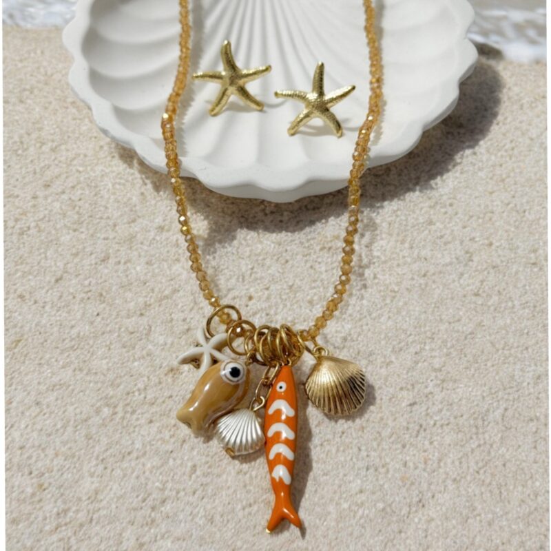 Colar cristais com peixe amarelo