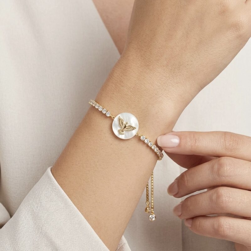 Pulseira regulável Espírito Santo madrepérola redondo com zircônia