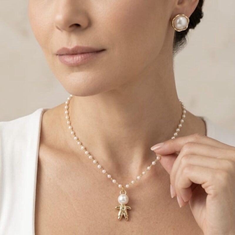 Colar menino corrente pérola folheada