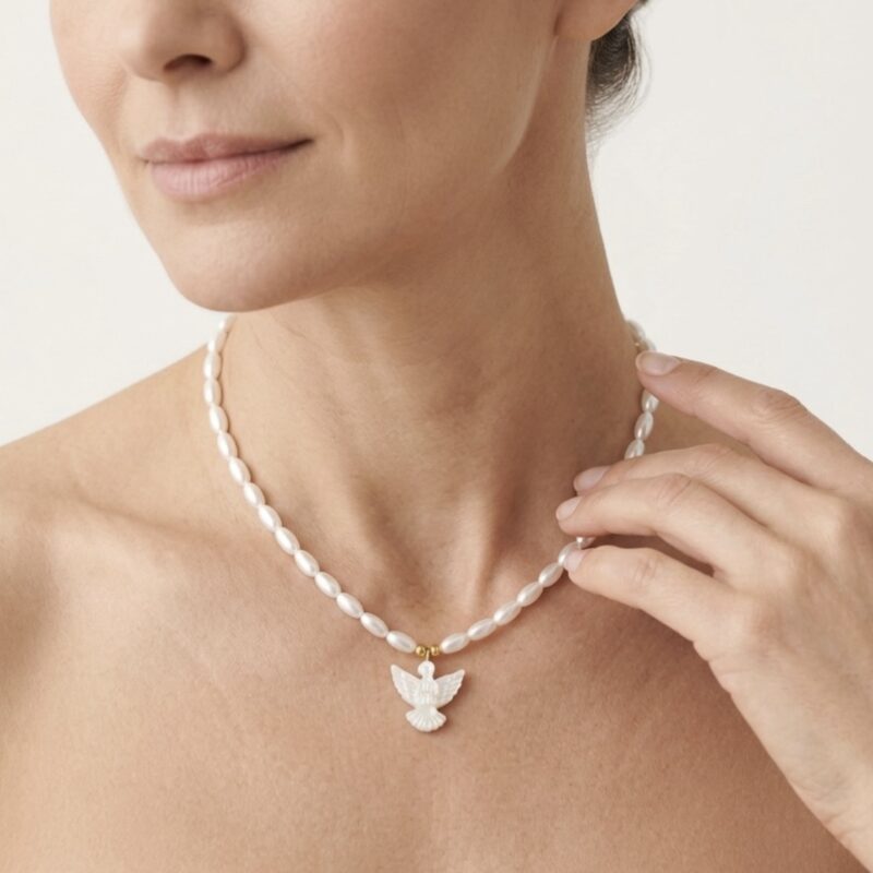 Colar pérola de arroz com Espírito Santo pérola