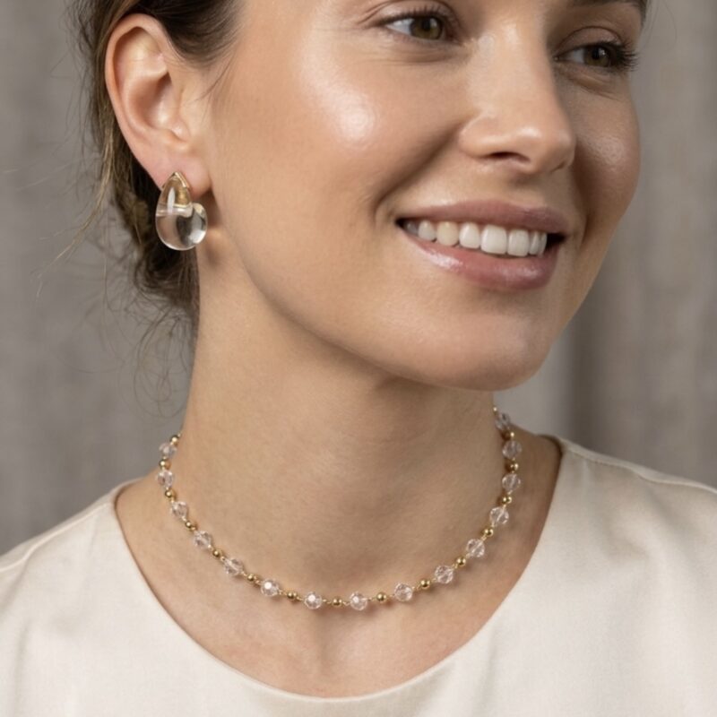 Choker semijoia cristal transparente